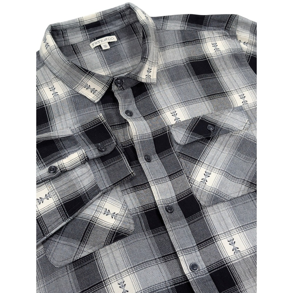 Frye & Co Flannel Shirt Men's 3XL Grayscale Plaid Geometric Aztec Thick Shacket